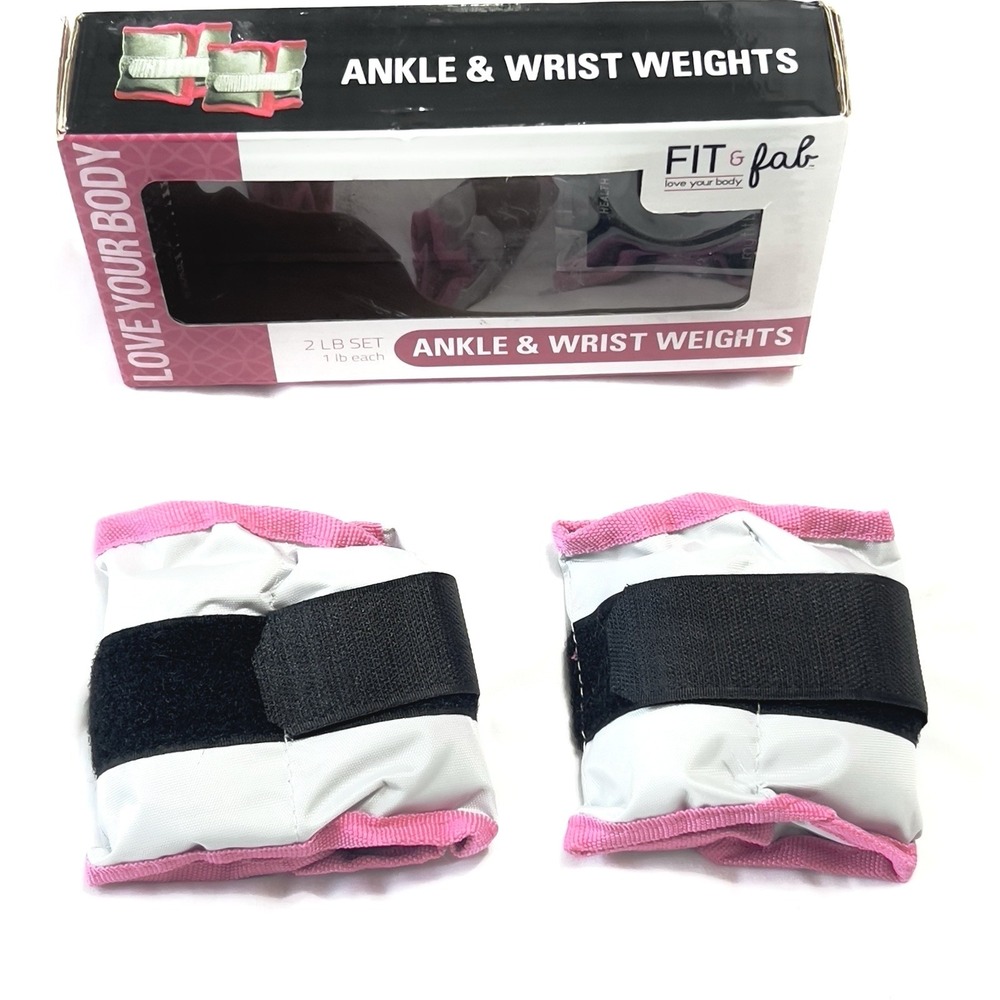 Fit & Fab Ankle Wrist Weights Womens OS Grey Pink Excellent 2lb Set Adjustable